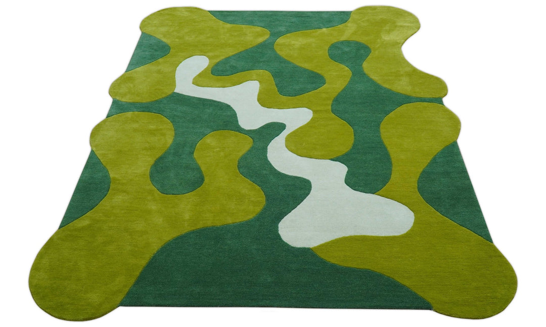 Custom Made Hand Tufted Green Modern Abstract Design Wool shape Rug - The Rug Decor
