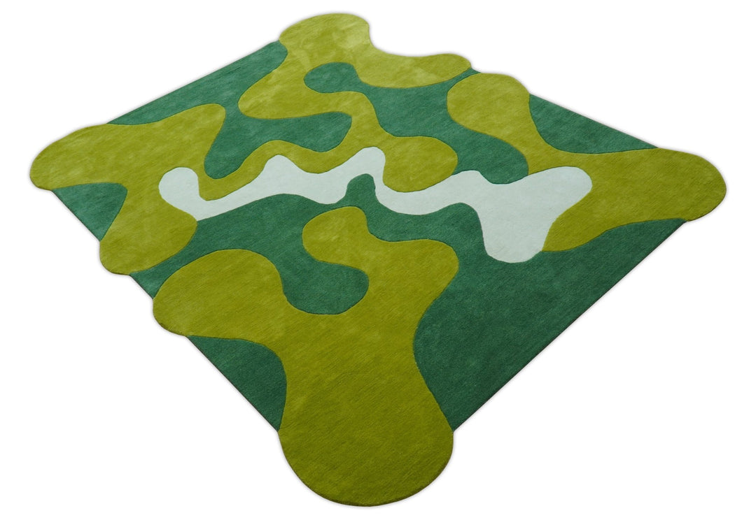 Custom Made Hand Tufted Green Modern Abstract Design Wool shape Rug - The Rug Decor