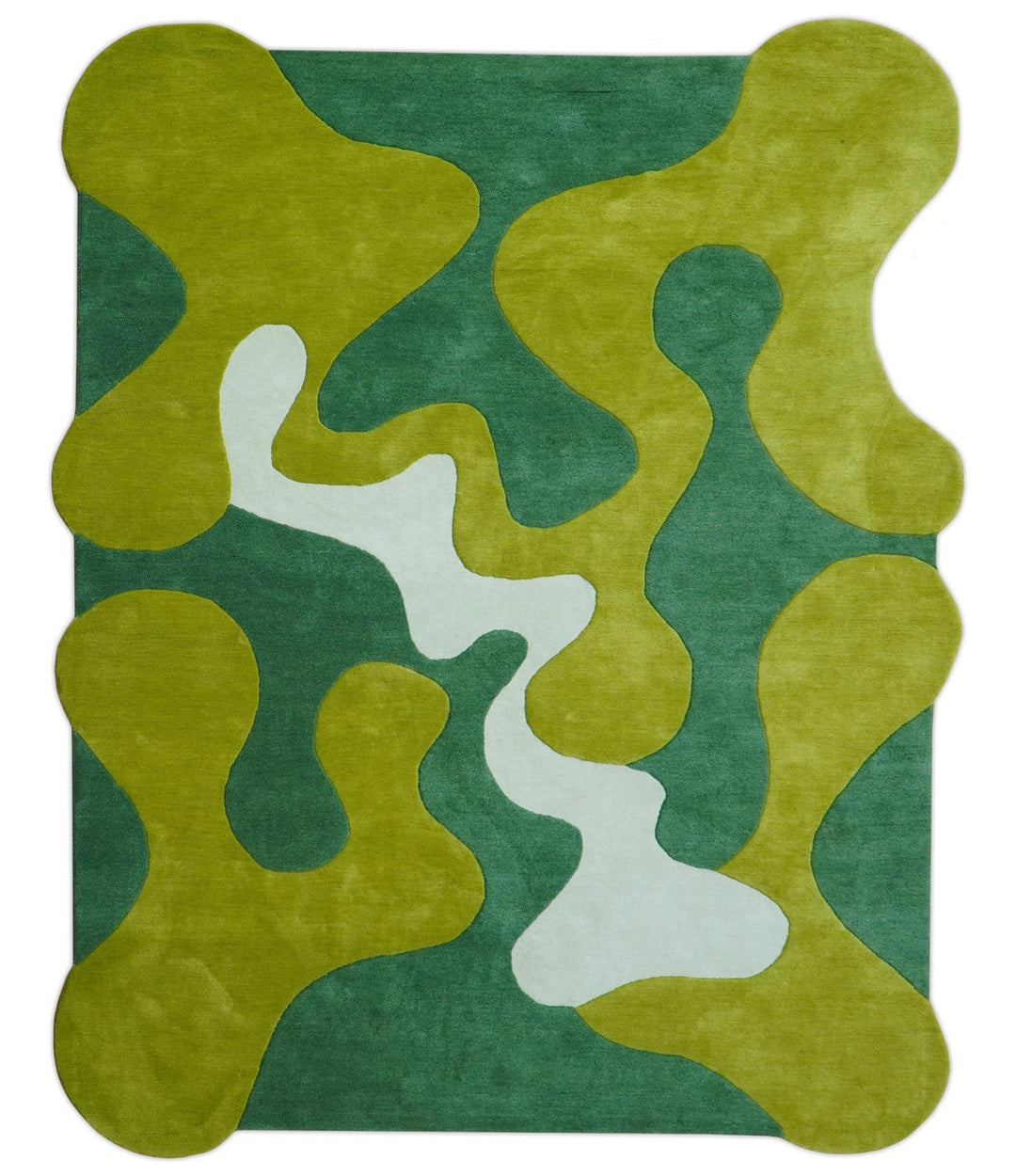 Custom Made Hand Tufted Green Modern Abstract Design Wool shape Rug - The Rug Decor