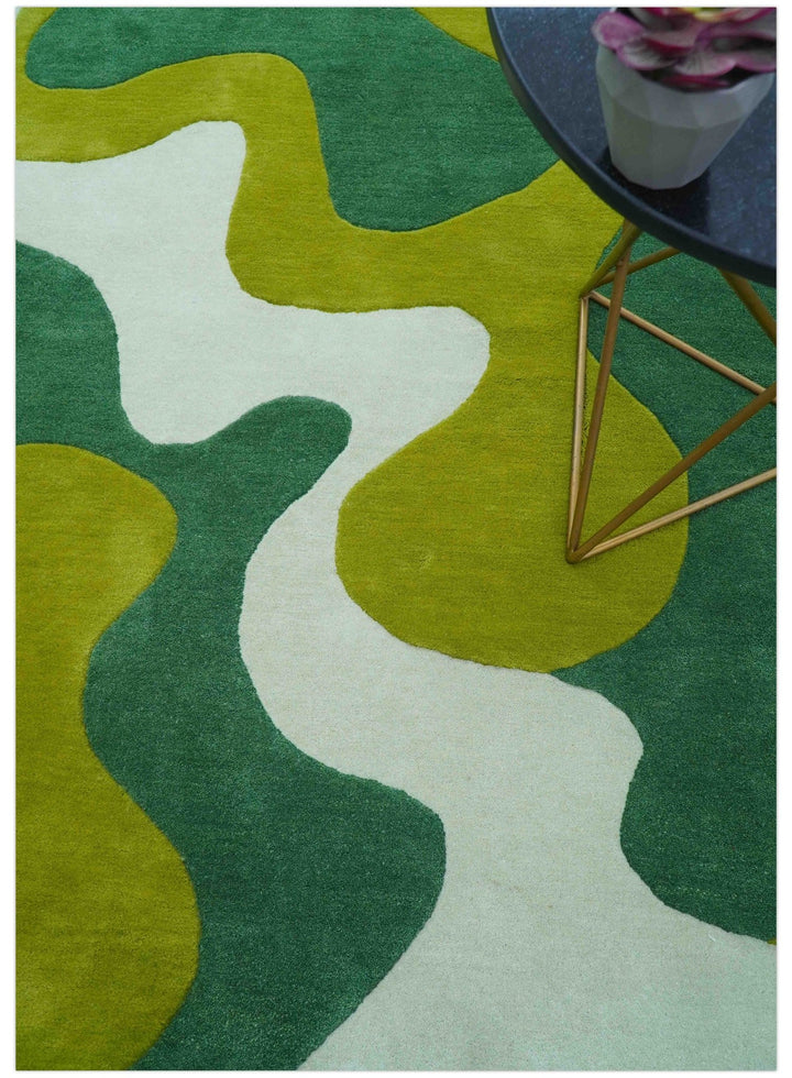 Custom Made Hand Tufted Green Modern Abstract Design Wool shape Rug - The Rug Decor