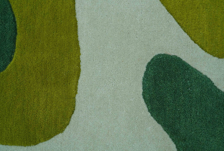 Custom Made Hand Tufted Green Modern Abstract Design Wool shape Rug - The Rug Decor