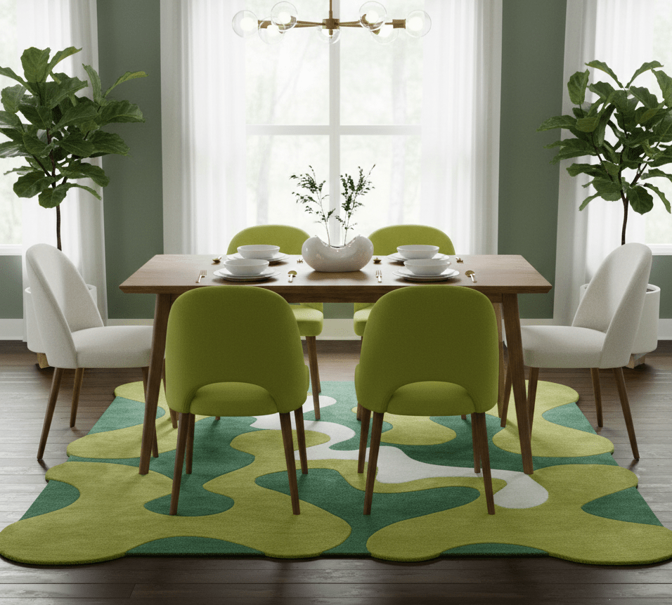 Custom Made Hand Tufted Green Modern Abstract Design Wool shape Rug - The Rug Decor