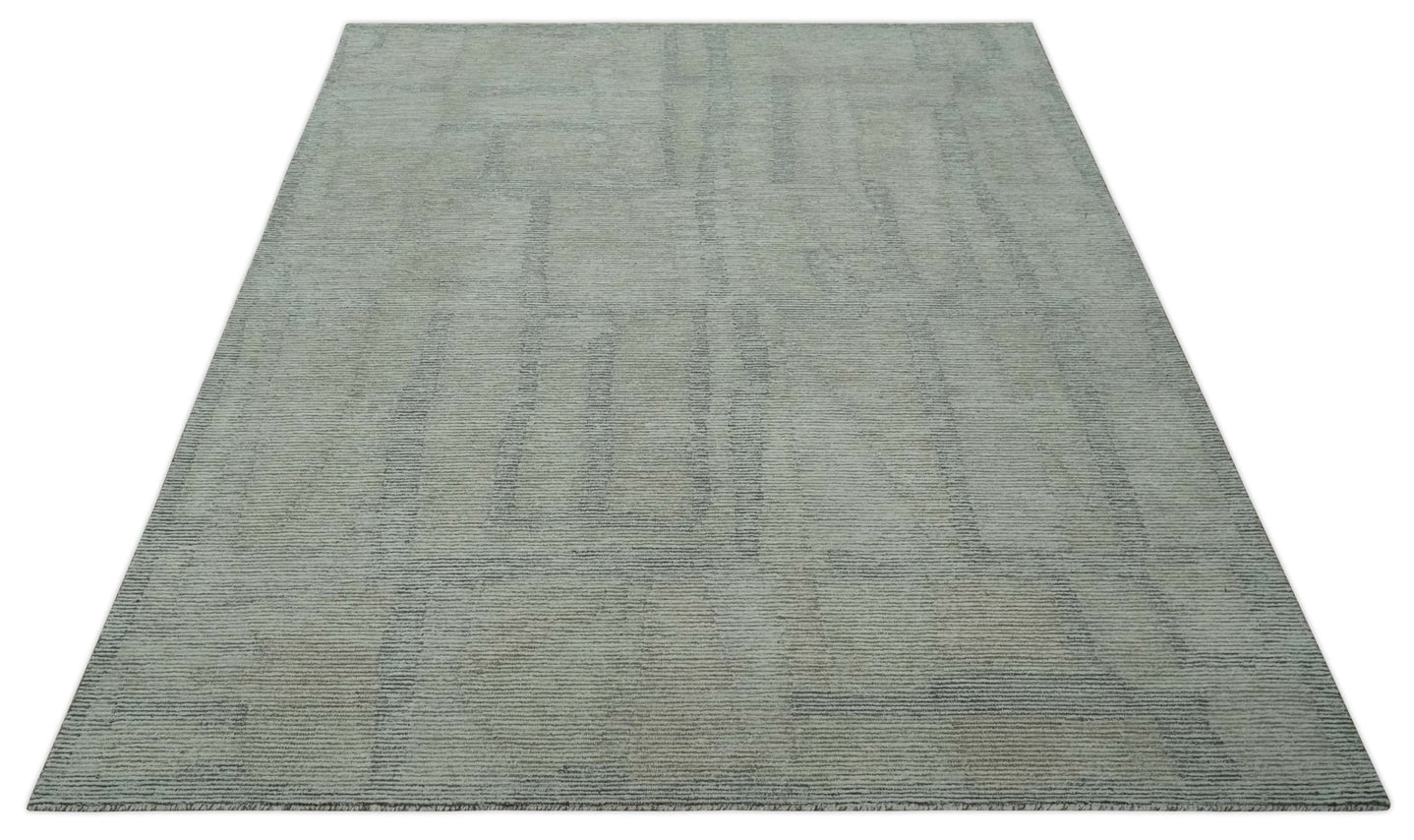 Custom Made Hand Tufted Ivory, Olive and Charcoal Modern Abstract Stripes Design Rug - The Rug Decor