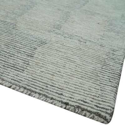 Custom Made Hand Tufted Ivory, Olive and Charcoal Modern Abstract Stripes Design Rug - The Rug Decor