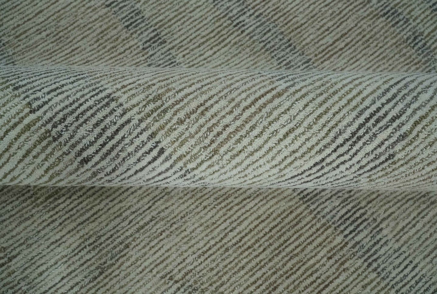 Custom Made Hand Tufted Ivory, Olive and Charcoal Modern Abstract Stripes Design Rug - The Rug Decor
