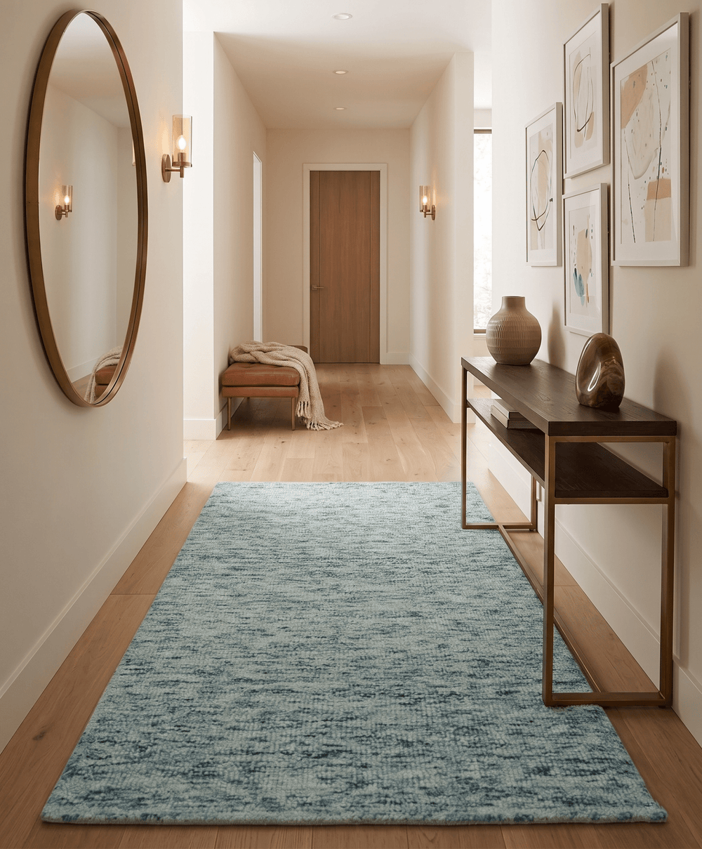Custom Made Ivory and Blue Abstract Hand Tufted Wool Area Rug - The Rug Decor