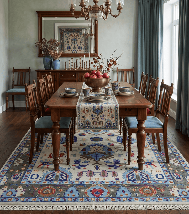 Custom Made Ivory and Gray Hand knotted Traditional Oushak wool Area Rug - The Rug Decor