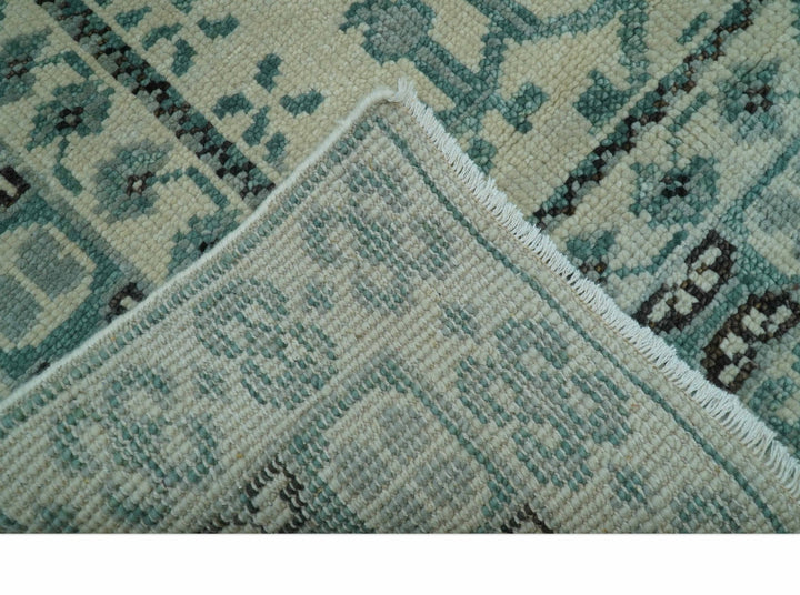 Custom Made Ivory And Gray Turkish Khotan Design Hand Knotted Wool Rug - The Rug Decor