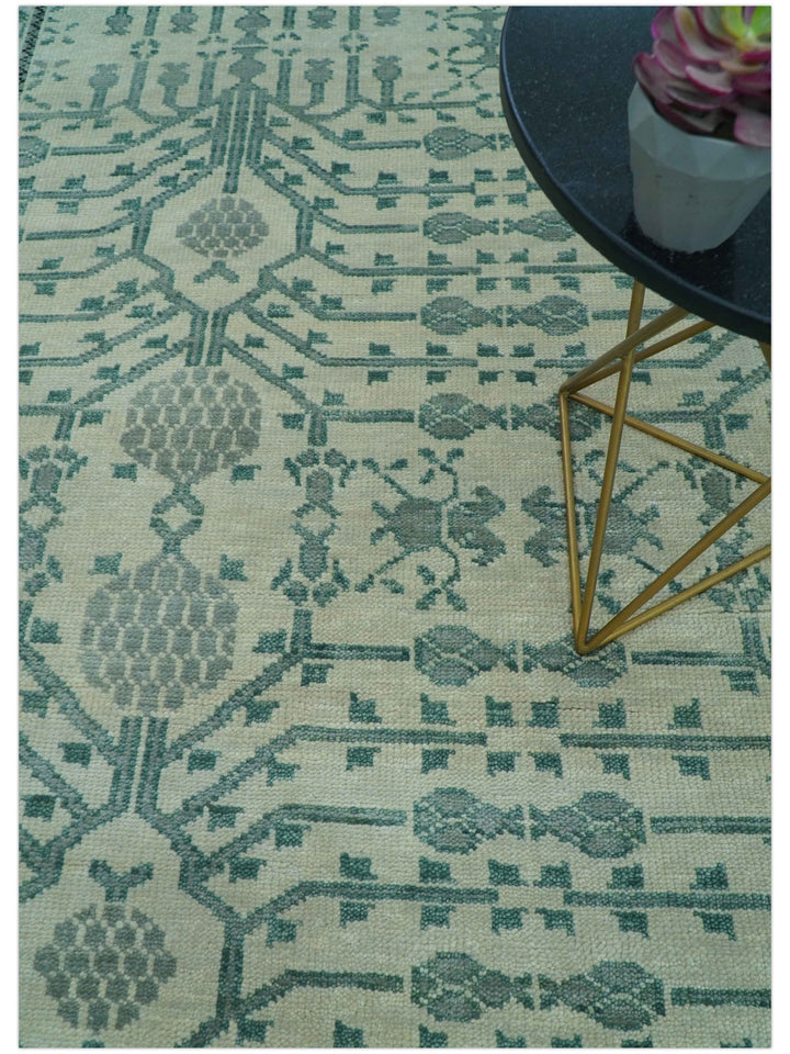 Custom Made Ivory And Gray Turkish Khotan Design Hand Knotted Wool Rug - The Rug Decor