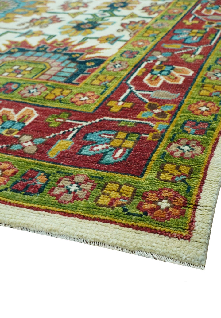 Custom Made Ivory And Maroon Traditional Floral Motifs Design Hand Knotted Wool Rug - The Rug Decor
