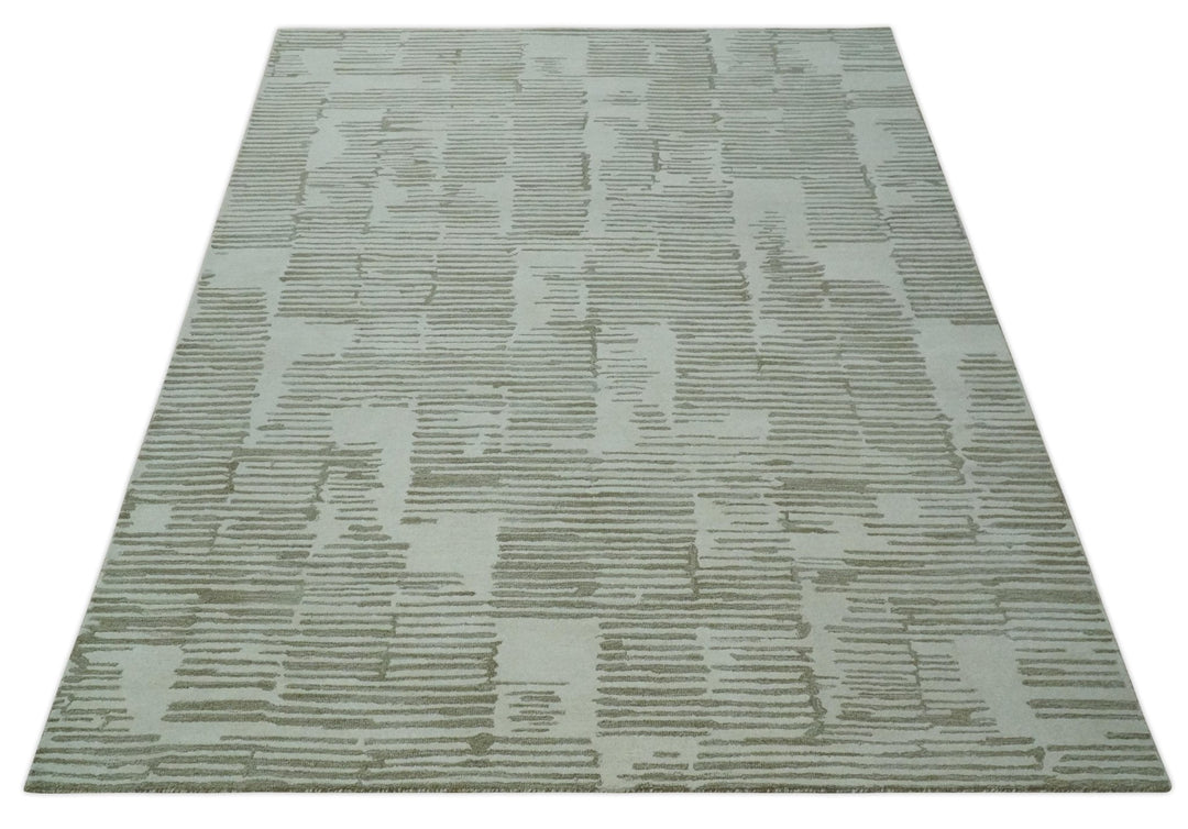 Custom Made Ivory and Olive Modern Stripes Design Hand Tufted wool Area Rug, Kids, Living Room and Bedroom Rug - The Rug Decor