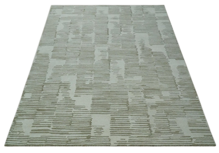 Custom Made Ivory and Olive Modern Stripes Design Hand Tufted wool Area Rug, Kids, Living Room and Bedroom Rug - The Rug Decor