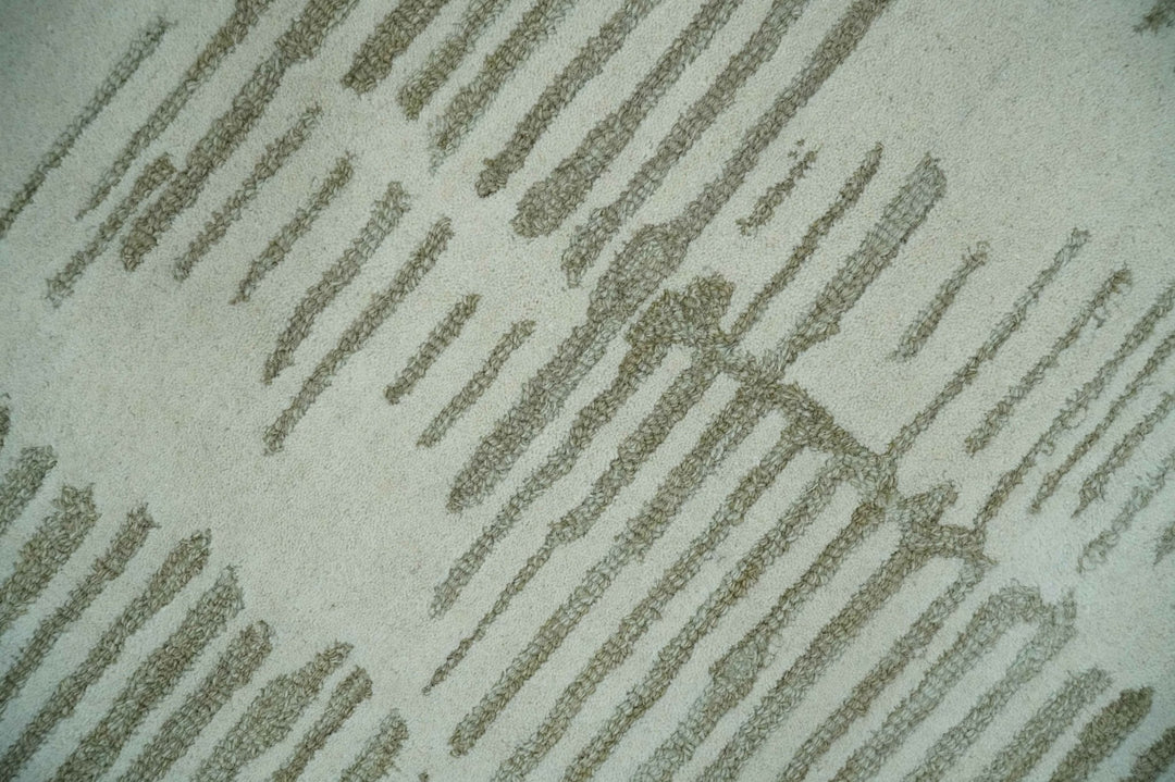 Custom Made Ivory and Olive Modern Stripes Design Hand Tufted wool Area Rug, Kids, Living Room and Bedroom Rug - The Rug Decor