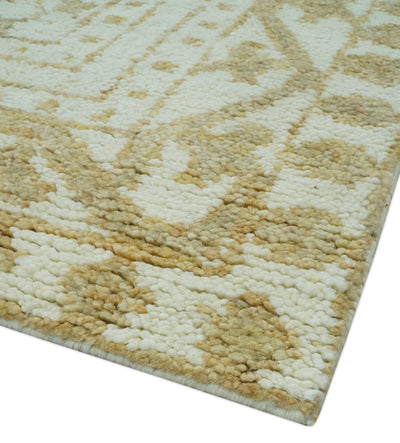 Custom Made Ivory and Olive Traditional Hand Knotted wool Area Rug - The Rug Decor