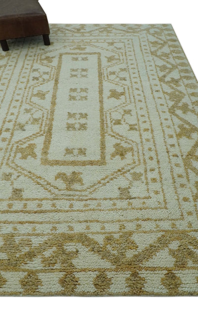 Custom Made Ivory and Olive Traditional Hand Knotted wool Area Rug - The Rug Decor