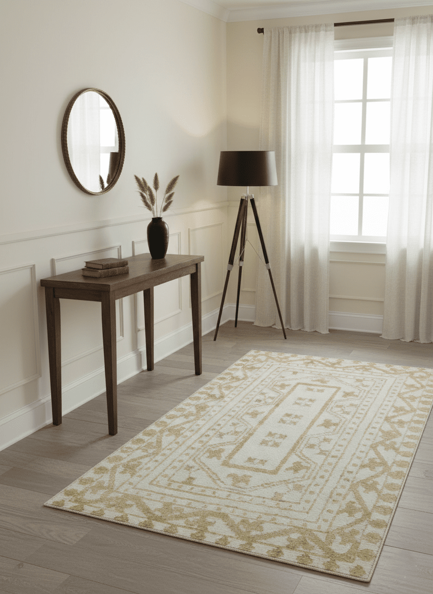 Custom Made Ivory and Olive Traditional Hand Knotted wool Area Rug - The Rug Decor