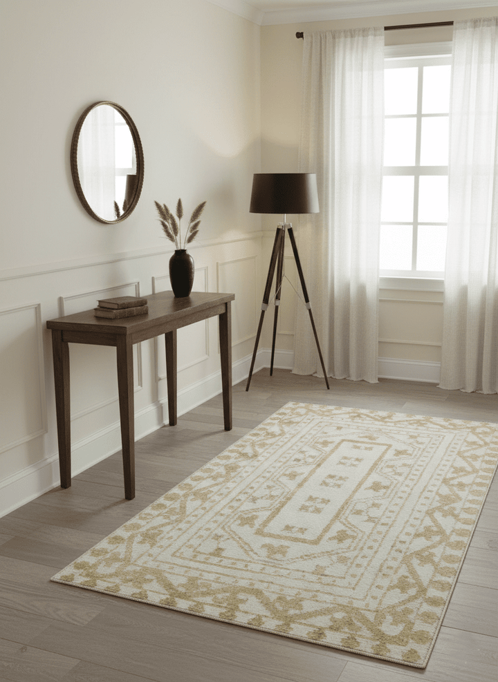 Custom Made Ivory and Olive Traditional Hand Knotted wool Area Rug - The Rug Decor