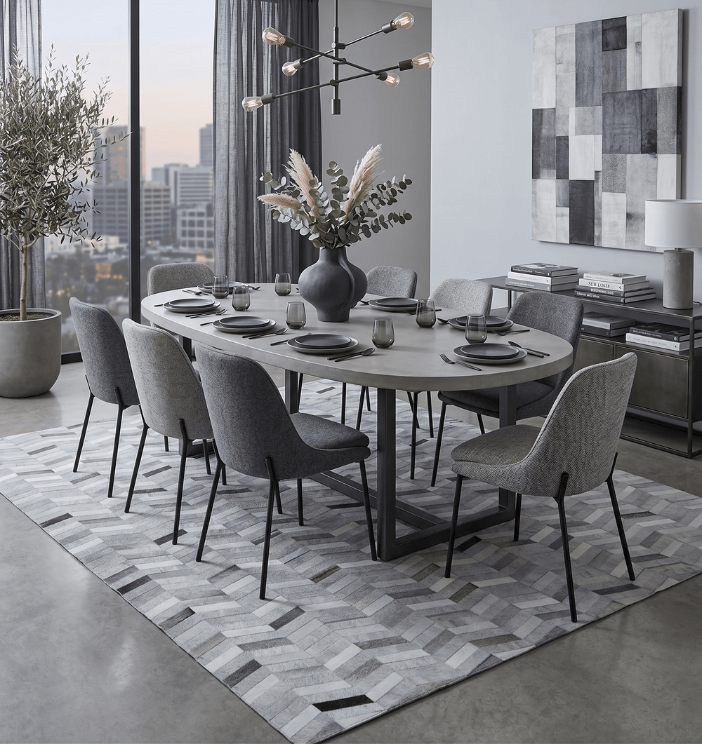 Custom Made Ivory and Silver Geometrical Handmade Leather Rug - The Rug Decor