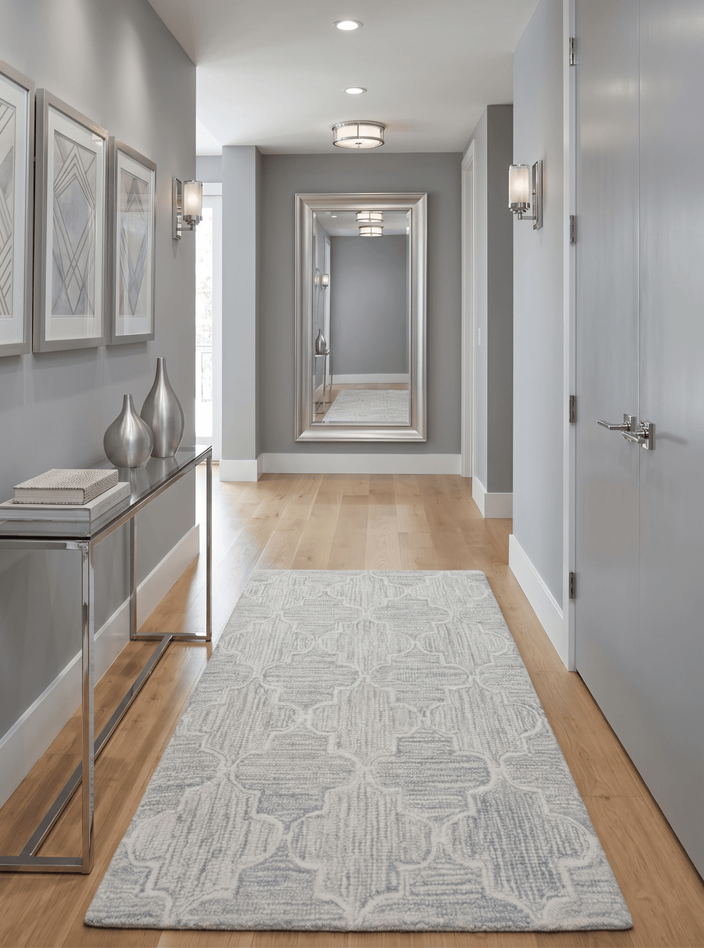 Custom Made Ivory and Silver Modern Geometric Hand Tufted Wool Area Rug - The Rug Decor