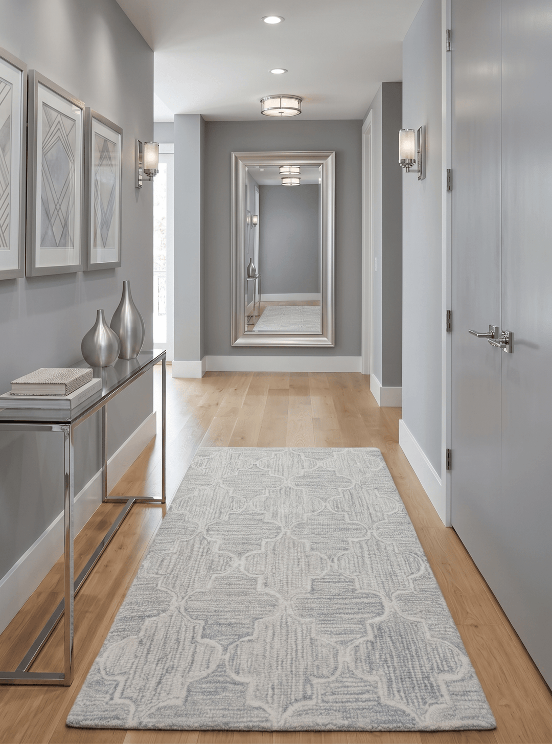 Custom Made Ivory and Silver Modern Geometric Hand Tufted Wool Area Rug - The Rug Decor
