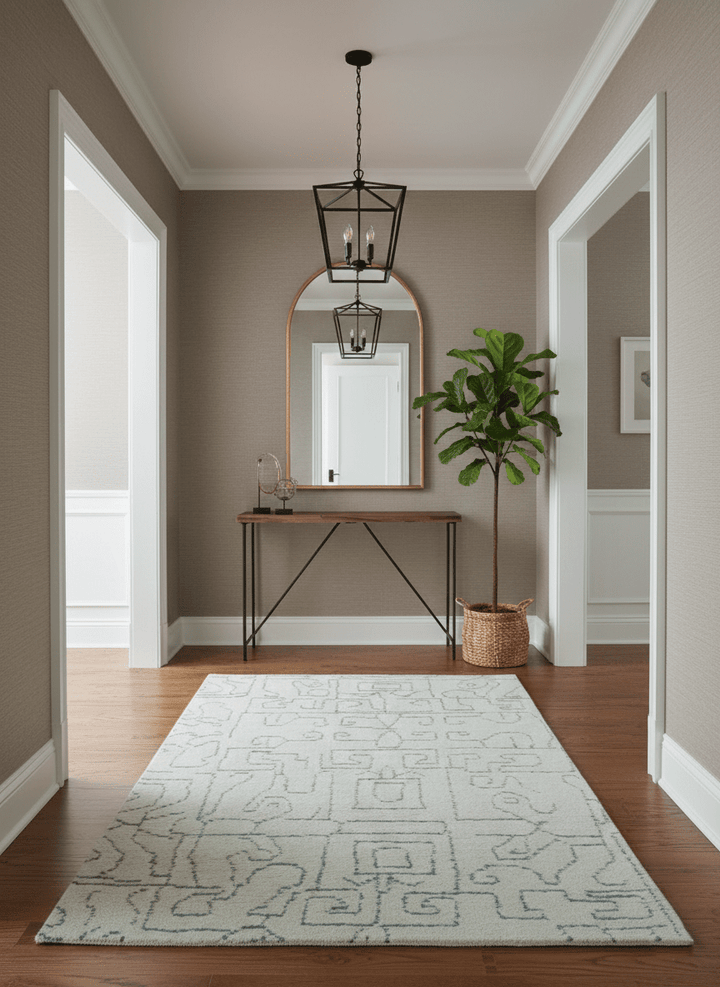 Custom Made Ivory, Beige and Gray Maze Design Hand knotted wool Area Rug - The Rug Decor