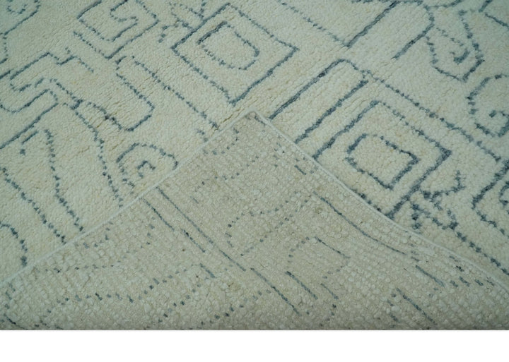 Custom Made Ivory, Beige and Gray Maze Design Hand knotted wool Area Rug - The Rug Decor