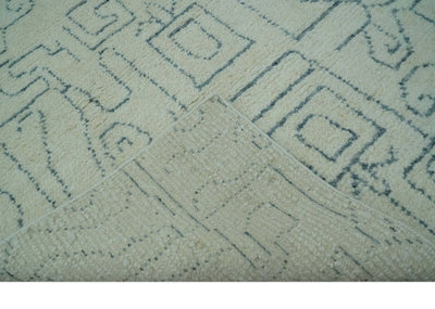 Custom Made Ivory, Beige and Gray Maze Design Hand knotted wool Area Rug - The Rug Decor