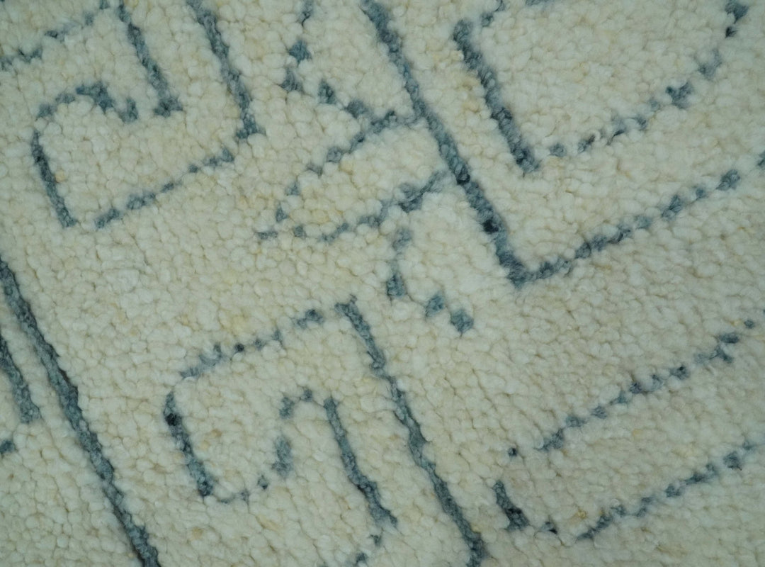 Custom Made Ivory, Beige and Gray Maze Design Hand knotted wool Area Rug - The Rug Decor