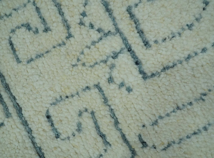 Custom Made Ivory, Beige and Gray Maze Design Hand knotted wool Area Rug - The Rug Decor