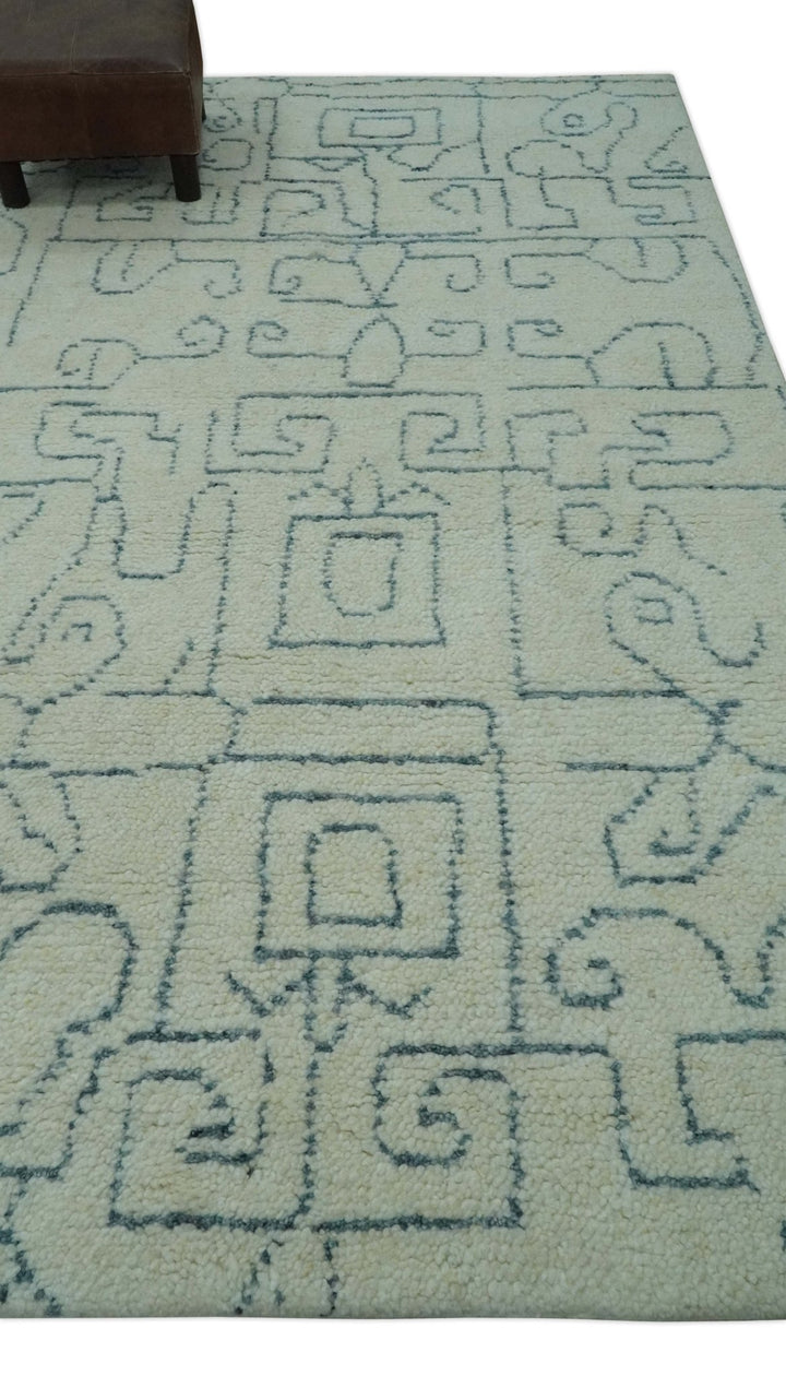 Custom Made Ivory, Beige and Gray Maze Design Hand knotted wool Area Rug - The Rug Decor