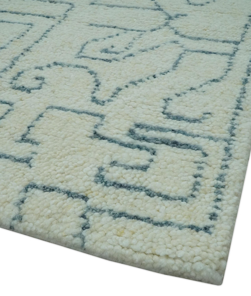 Custom Made Ivory, Beige and Gray Maze Design Hand knotted wool Area Rug - The Rug Decor