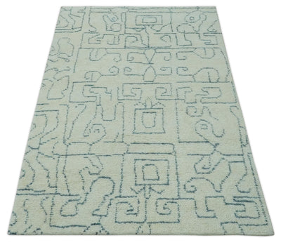 Custom Made Ivory, Beige and Gray Maze Design Hand knotted wool Area Rug - The Rug Decor