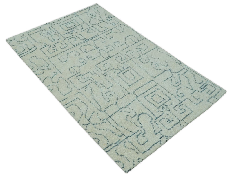 Custom Made Ivory, Beige and Gray Maze Design Hand knotted wool Area Rug - The Rug Decor