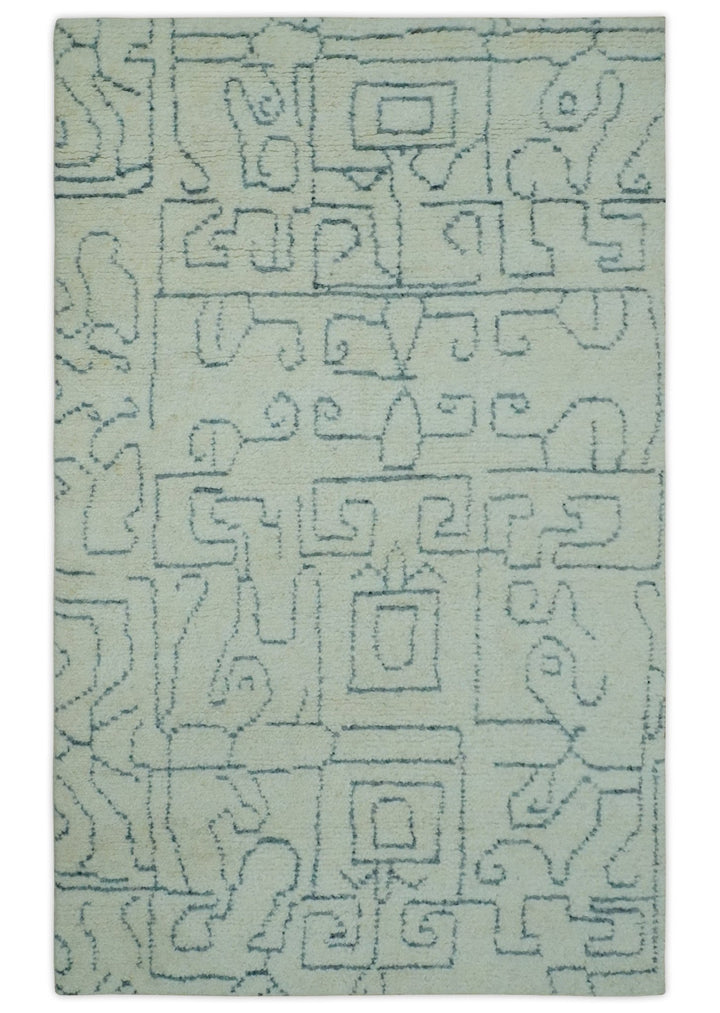 Custom Made Ivory, Beige and Gray Maze Design Hand knotted wool Area Rug - The Rug Decor