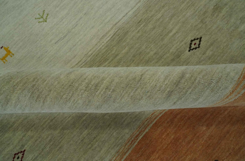 Custom Made Ivory, Beige and Rust Geometrical stripes Design Hand loom Wool Area Rug - The Rug Decor
