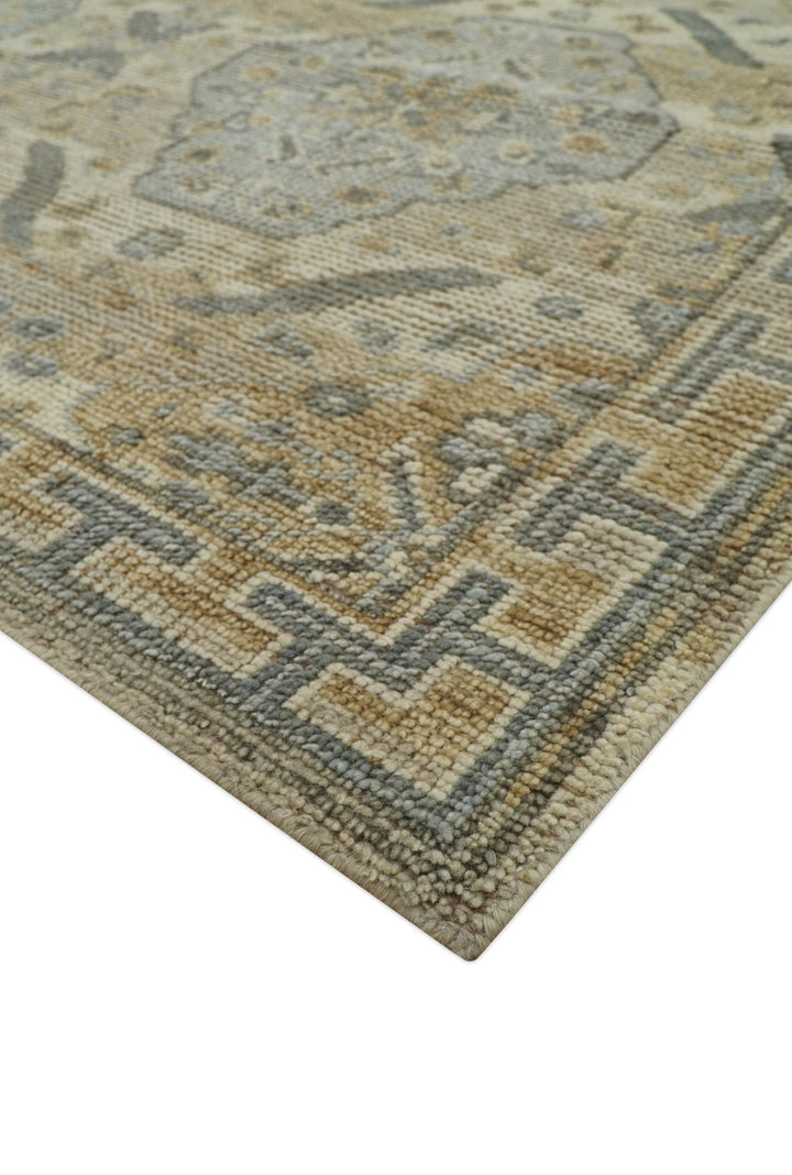 Custom Made Ivory, Brown and Blue Traditional Hand Knotted Wool Area Rug - The Rug Decor