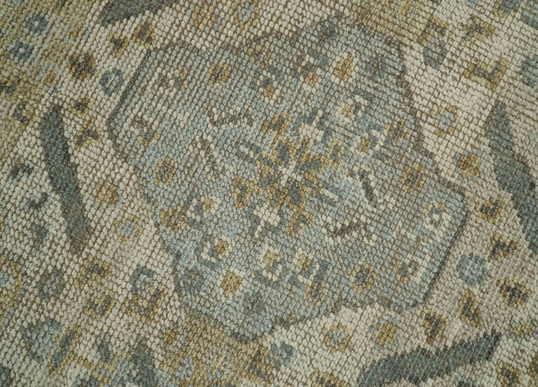 Custom Made Ivory, Brown and Blue Traditional Hand Knotted Wool Area Rug - The Rug Decor