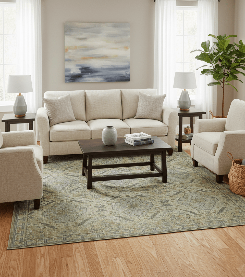 Custom Made Ivory, Brown and Blue Traditional Hand Knotted Wool Area Rug - The Rug Decor