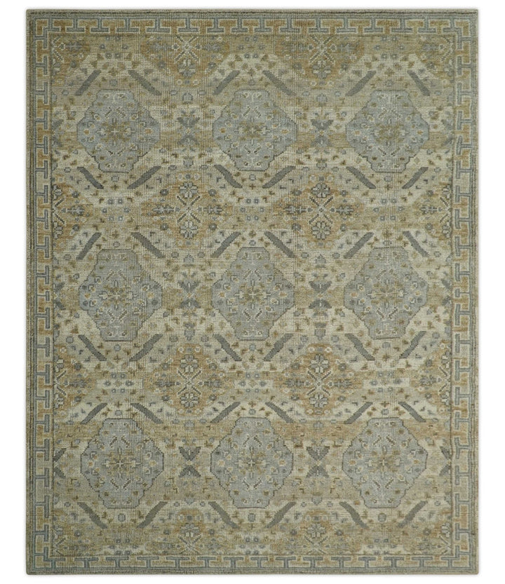 Custom Made Ivory, Brown and Blue Traditional Hand Knotted Wool Area Rug - The Rug Decor