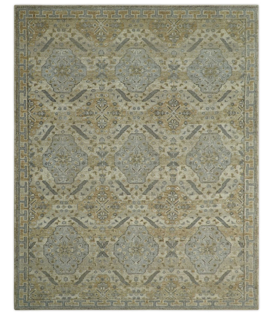 Custom Made Ivory, Brown and Blue Traditional Hand Knotted Wool Area Rug - The Rug Decor