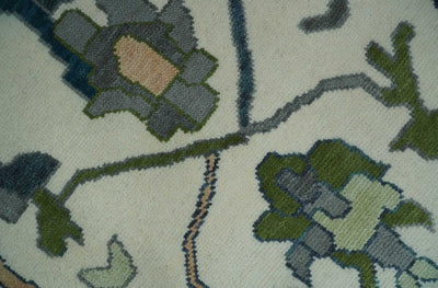 Custom Made Ivory, Gray and Green Hand knotted Traditional Oushak Wool Area Rug - The Rug Decor