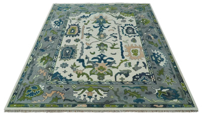 Custom Made Ivory, Gray and Green Hand knotted Traditional Oushak Wool Area Rug - The Rug Decor