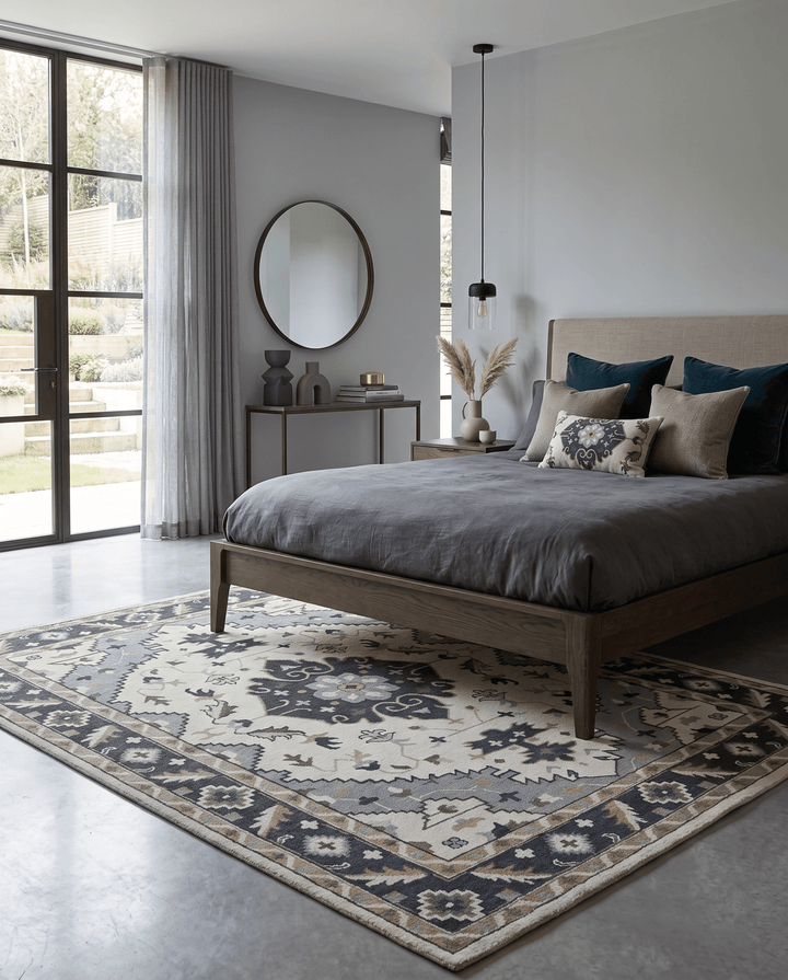 Custom Made Ivory, Gray, Camel and Charcoal Traditional Multi Size Wool Area Rug - The Rug Decor