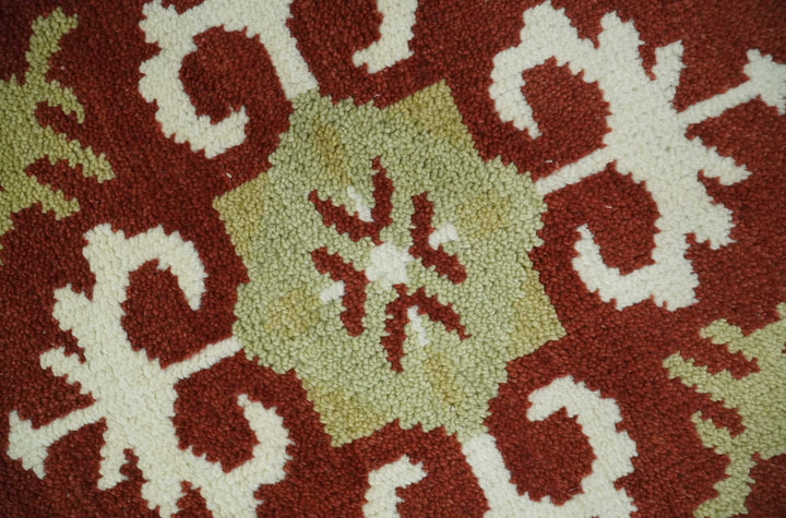 Custom Made Ivory, Olive and Maroon Traditional Medallion Mamluk Design wool Rug - The Rug Decor