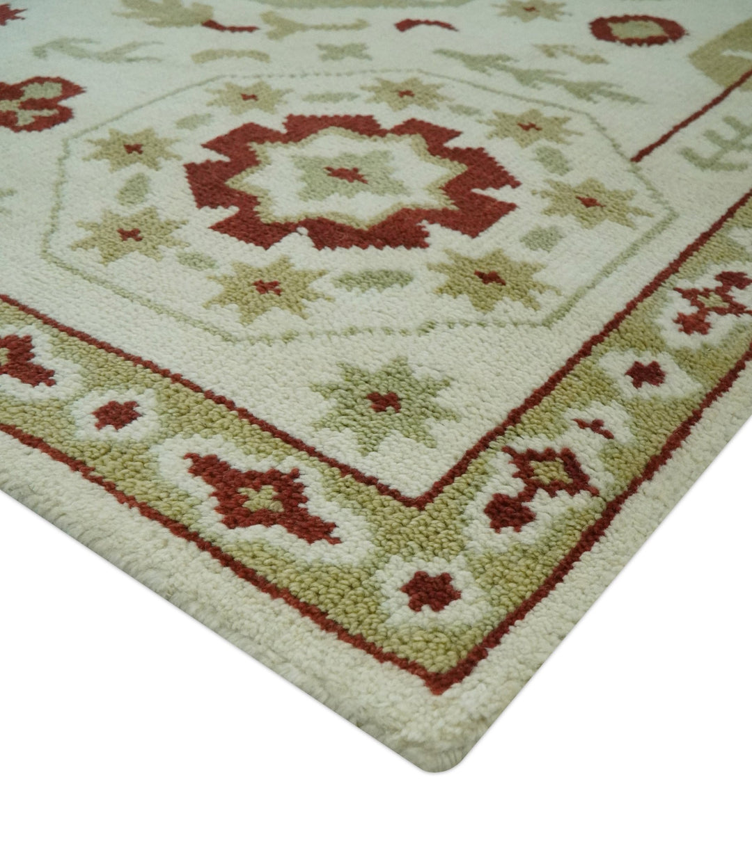 Custom Made Ivory, Olive and Maroon Traditional Medallion Mamluk Design wool Rug - The Rug Decor