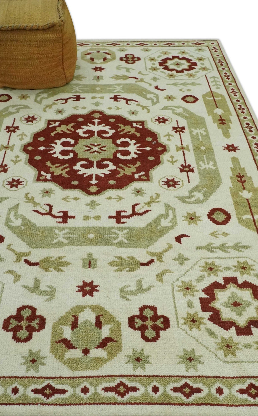 Custom Made Ivory, Olive and Maroon Traditional Medallion Mamluk Design wool Rug - The Rug Decor