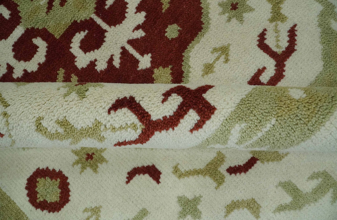 Custom Made Ivory, Olive and Maroon Traditional Medallion Mamluk Design wool Rug - The Rug Decor