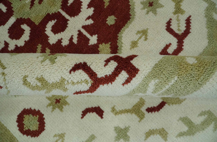 Custom Made Ivory, Olive and Maroon Traditional Medallion Mamluk Design wool Rug - The Rug Decor