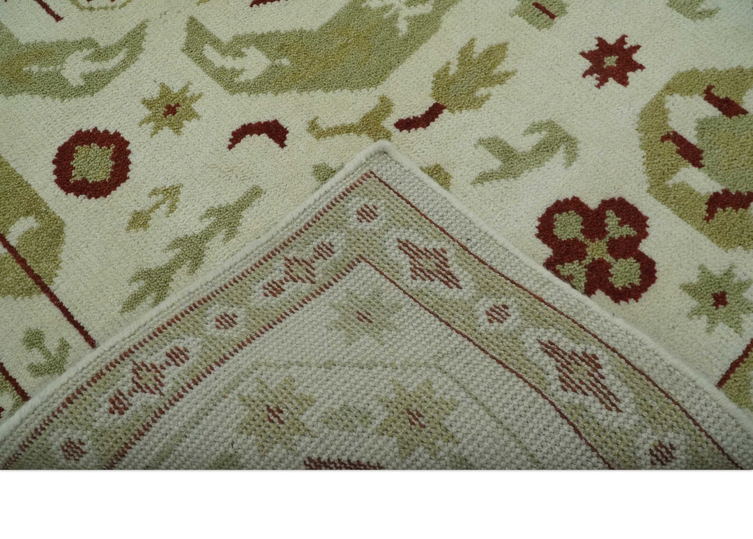 Custom Made Ivory, Olive and Maroon Traditional Medallion Mamluk Design wool Rug - The Rug Decor