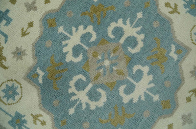 Custom Made Ivory, Olive and Teal Hand Knotted Traditional Medallion wool Area Rug - The Rug Decor